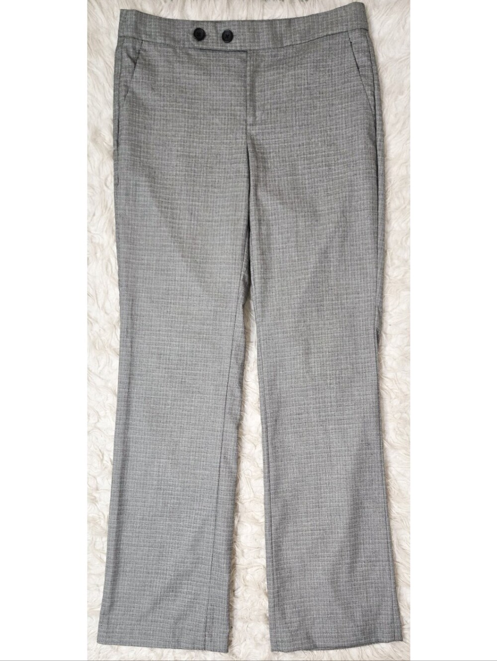 Banana Republic Logan Pants Gray Plaid Work Bootcut Flare Mid Rise Dress Pants